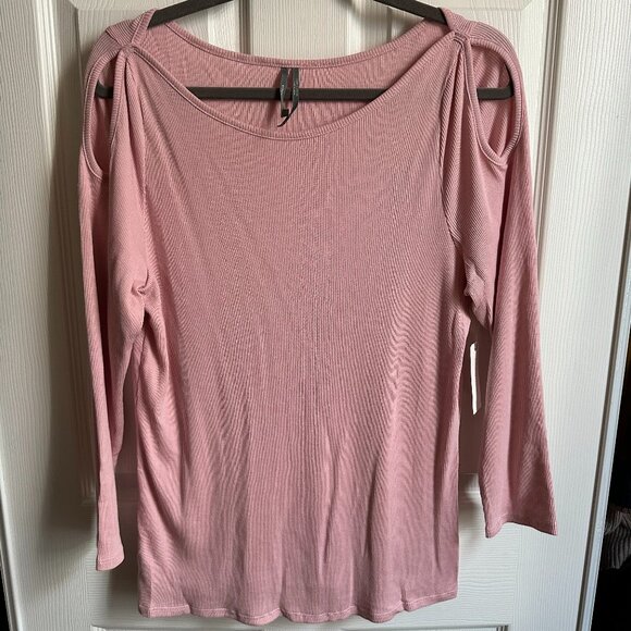 NWT Anthropologie Pink Ribbed Pima Cotton Modal Open Shoulder Long Sleeve XL - Picture 1 of 7